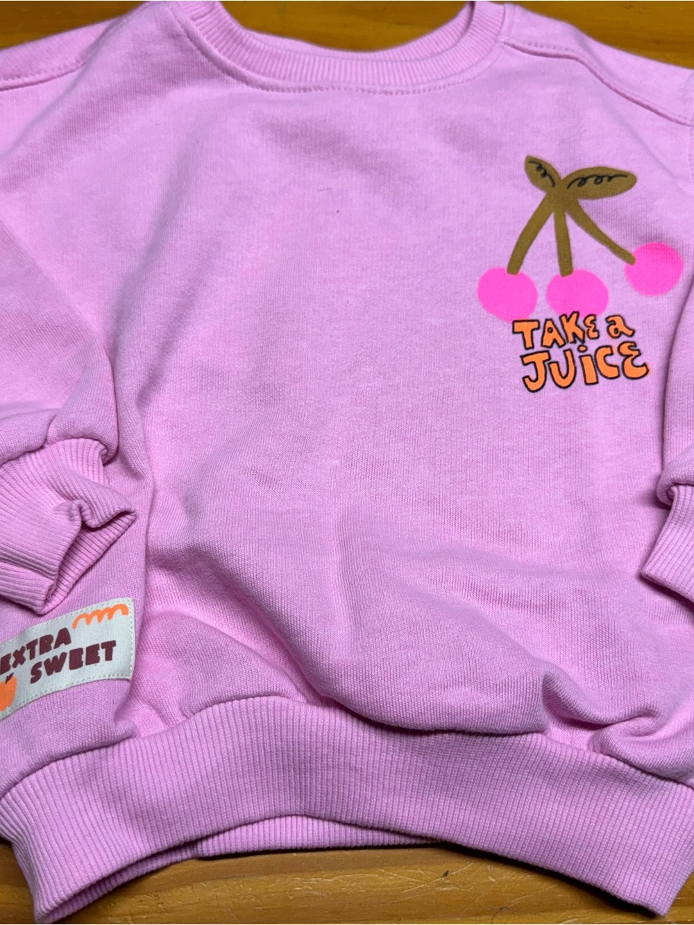 Zara Pink 'Take a Juice' Graphic Sweatshirt with Cherry Motif 3 nwt
